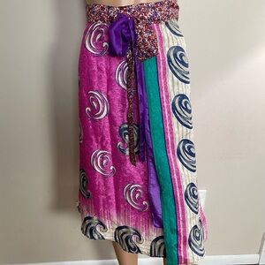 Women's JEDZEBEL Colorful SILK & RAYON Double Ruffled WRAP Midi SKIRT